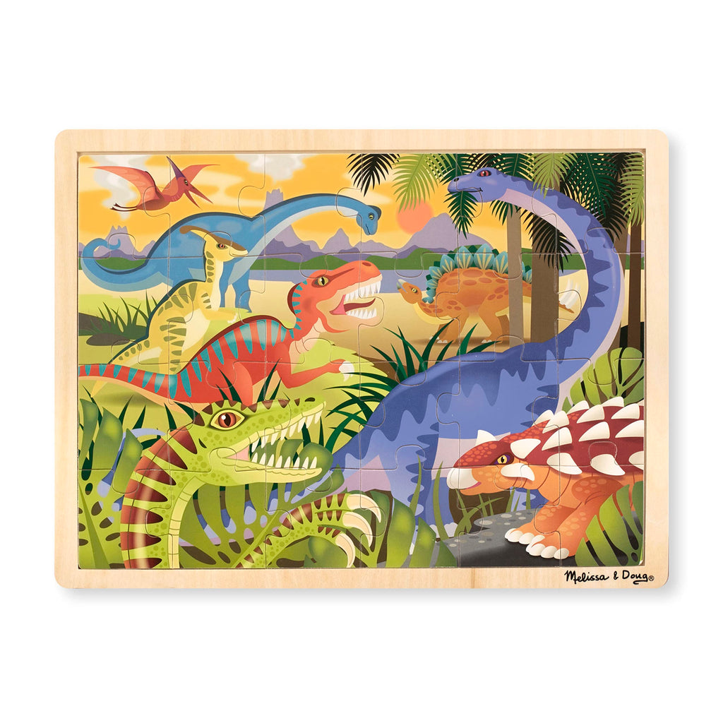 Melissa & Doug 24-Piece Wooden Dinosaur Jigsaw Puzzle with Tray