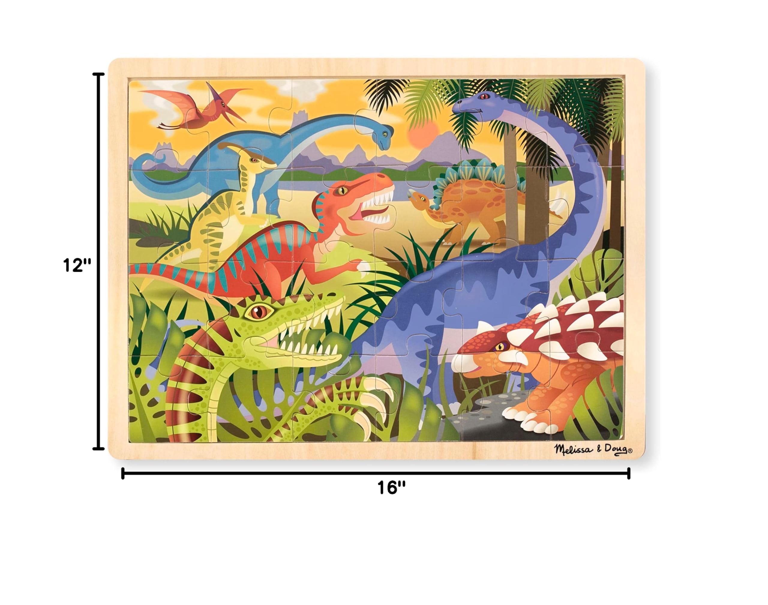 Melissa & Doug 24-Piece Wooden Dinosaur Jigsaw Puzzle with Tray