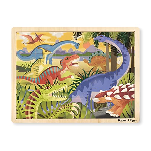 Melissa & Doug 24-Piece Wooden Dinosaur Jigsaw Puzzle with Tray