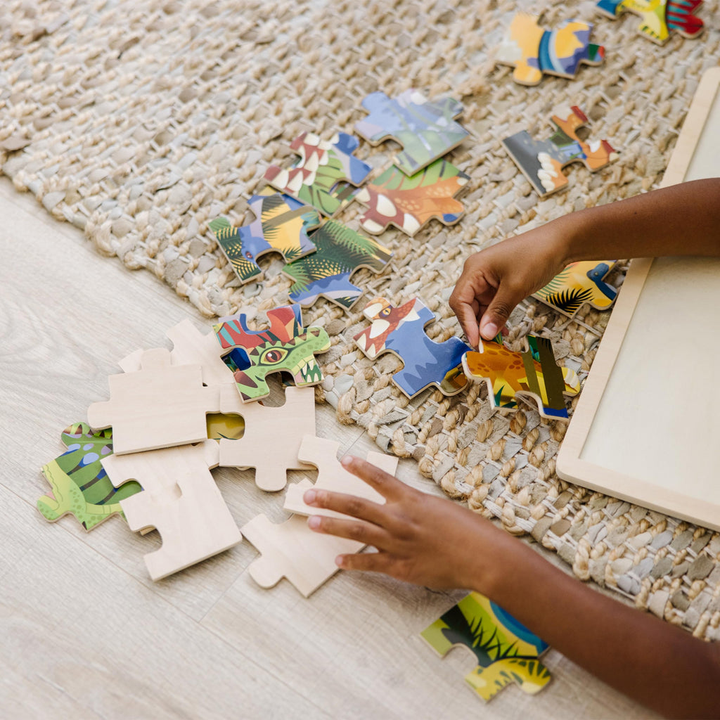 Melissa & Doug 24-Piece Wooden Dinosaur Jigsaw Puzzle with Tray