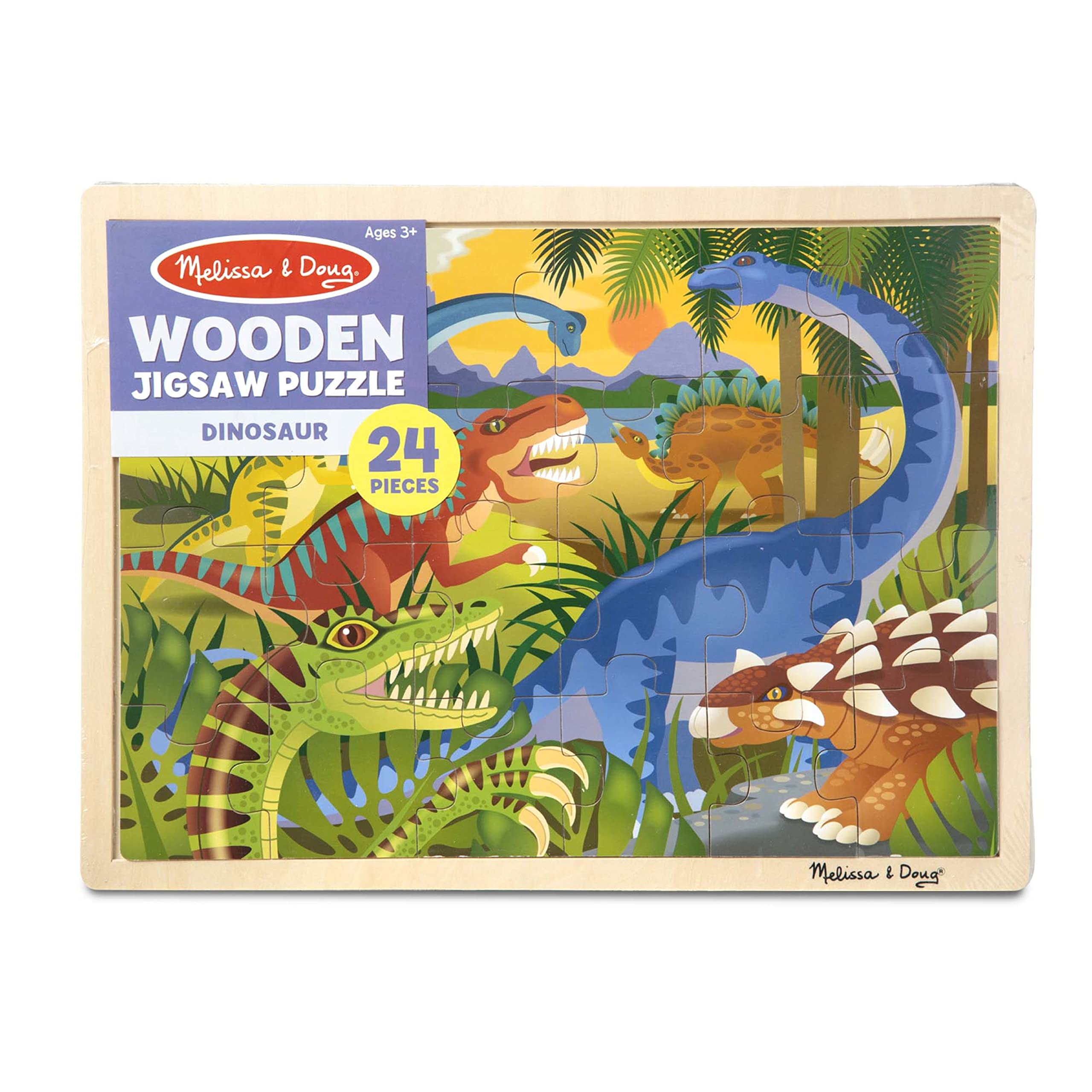 Melissa & Doug 24-Piece Wooden Dinosaur Jigsaw Puzzle with Tray