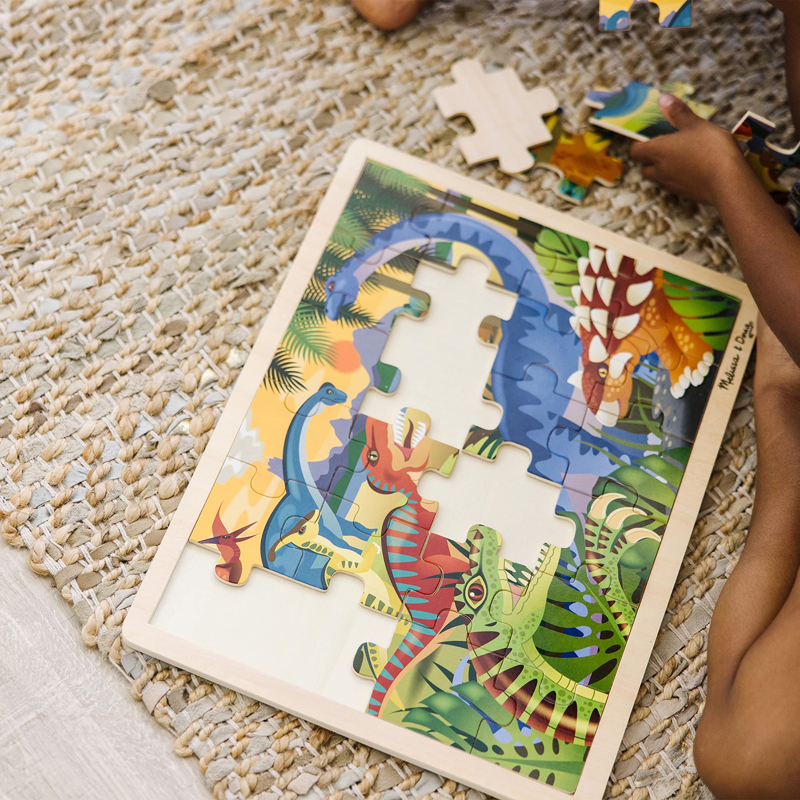 Melissa & Doug 24-Piece Wooden Dinosaur Jigsaw Puzzle with Tray