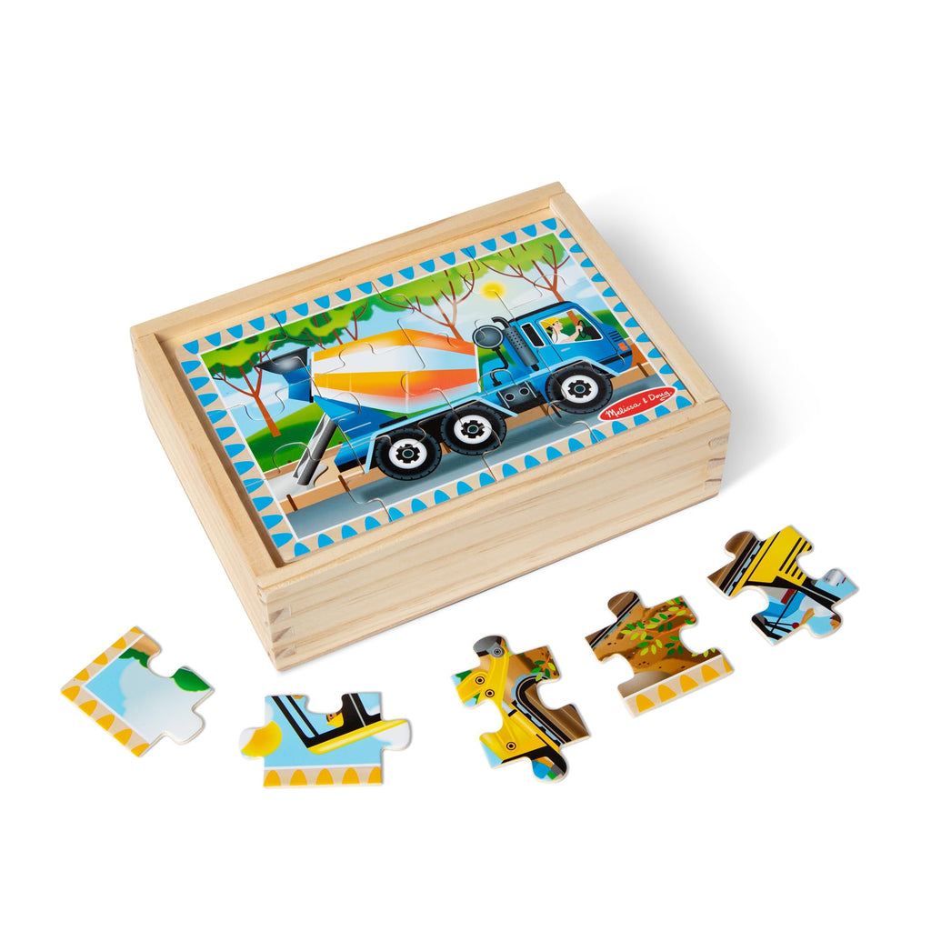 Melissa & Doug 4-in-1 Wooden Construction Vehicle Puzzles – 48 Pieces with Storage Box, Ages 3+