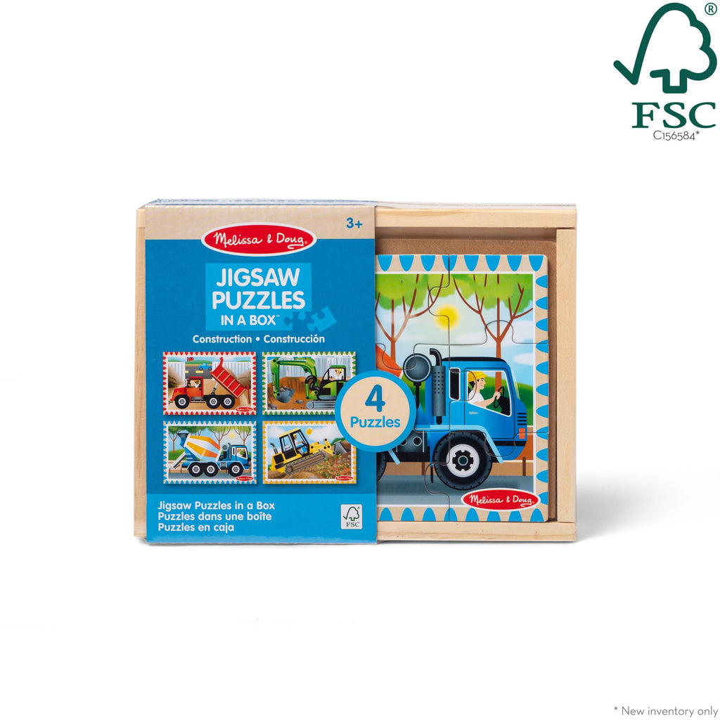Melissa & Doug 4-in-1 Wooden Construction Vehicle Puzzles – 48 Pieces with Storage Box, Ages 3+