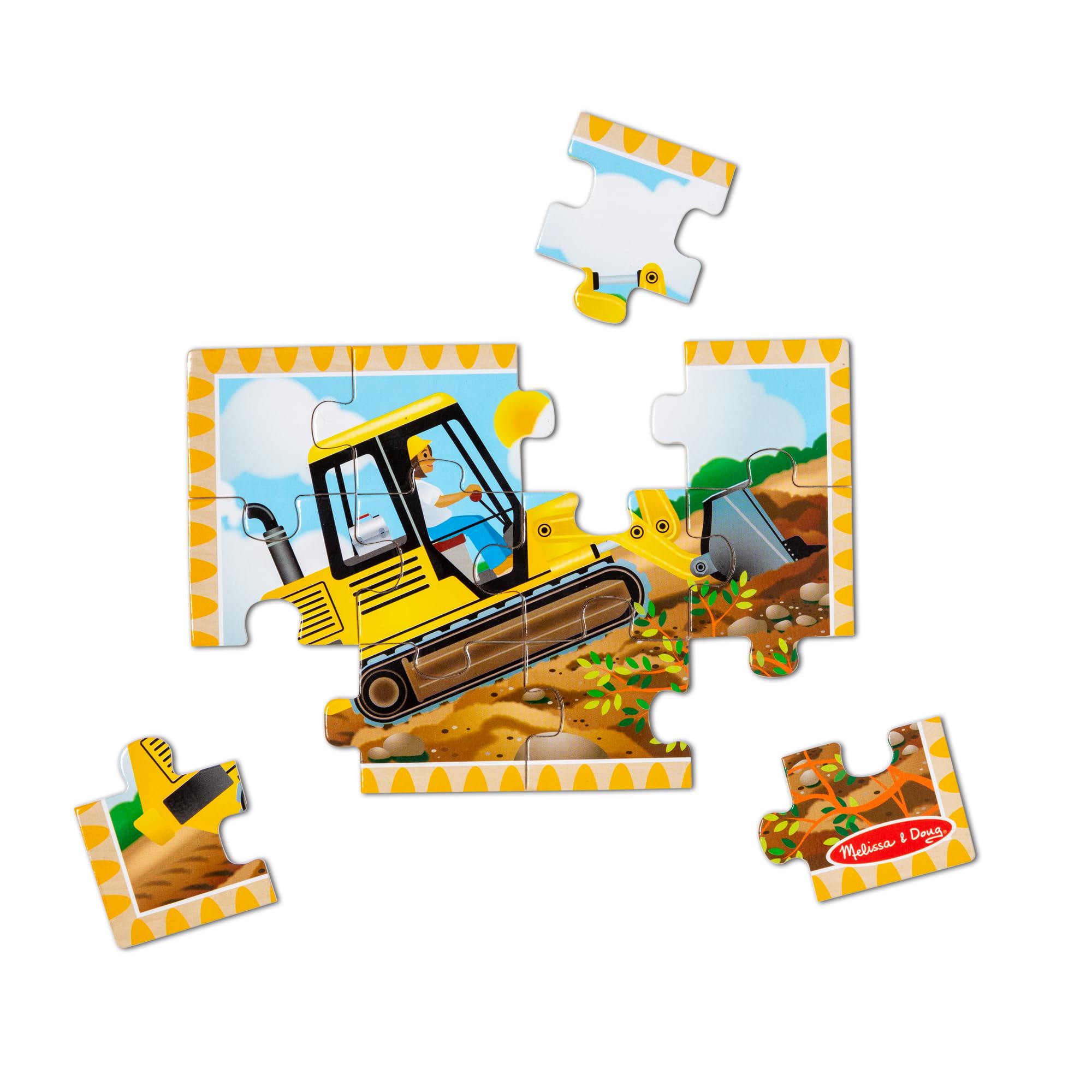 Melissa & Doug 4-in-1 Wooden Construction Vehicle Puzzles – 48 Pieces with Storage Box, Ages 3+