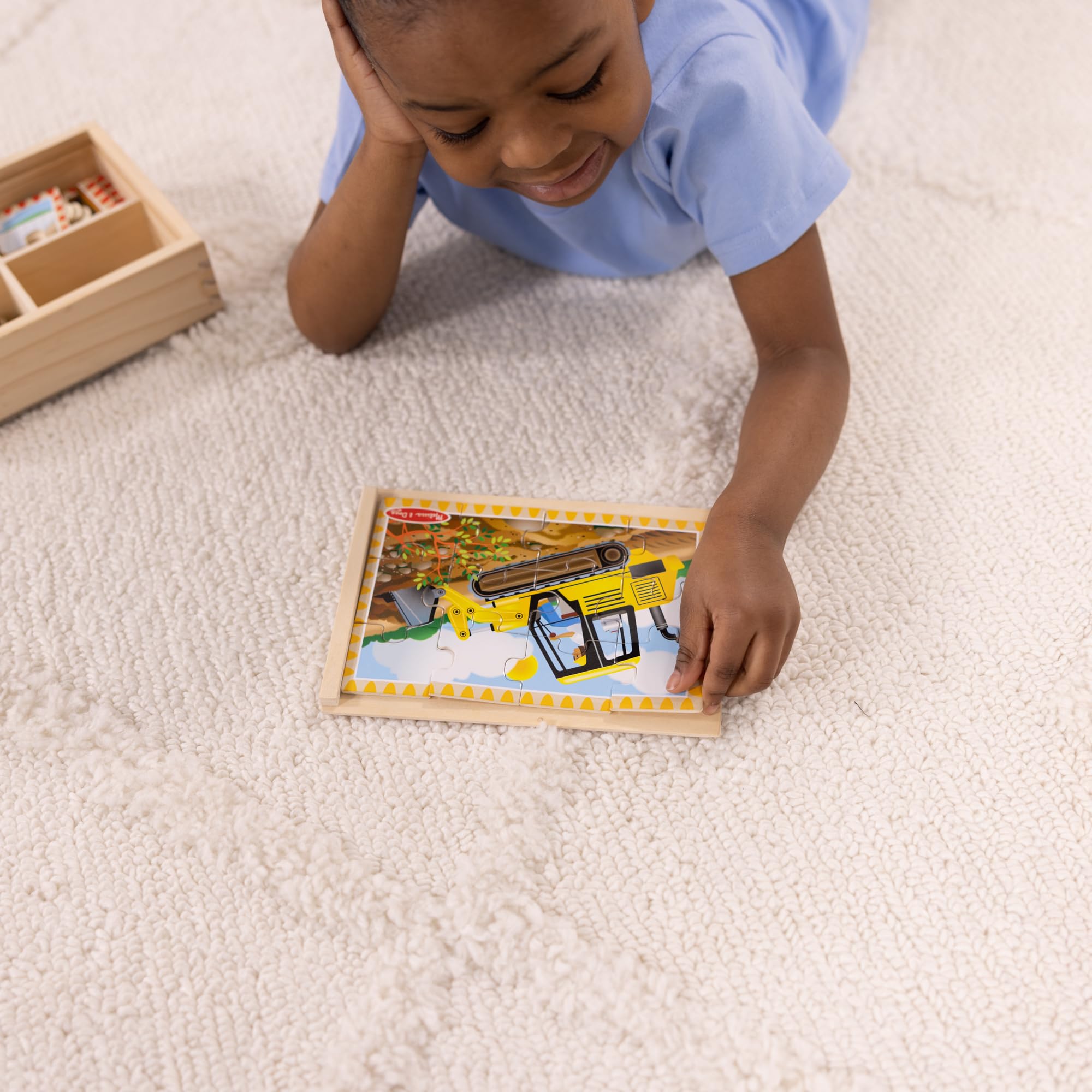 Melissa & Doug 4-in-1 Wooden Construction Vehicle Puzzles – 48 Pieces with Storage Box, Ages 3+