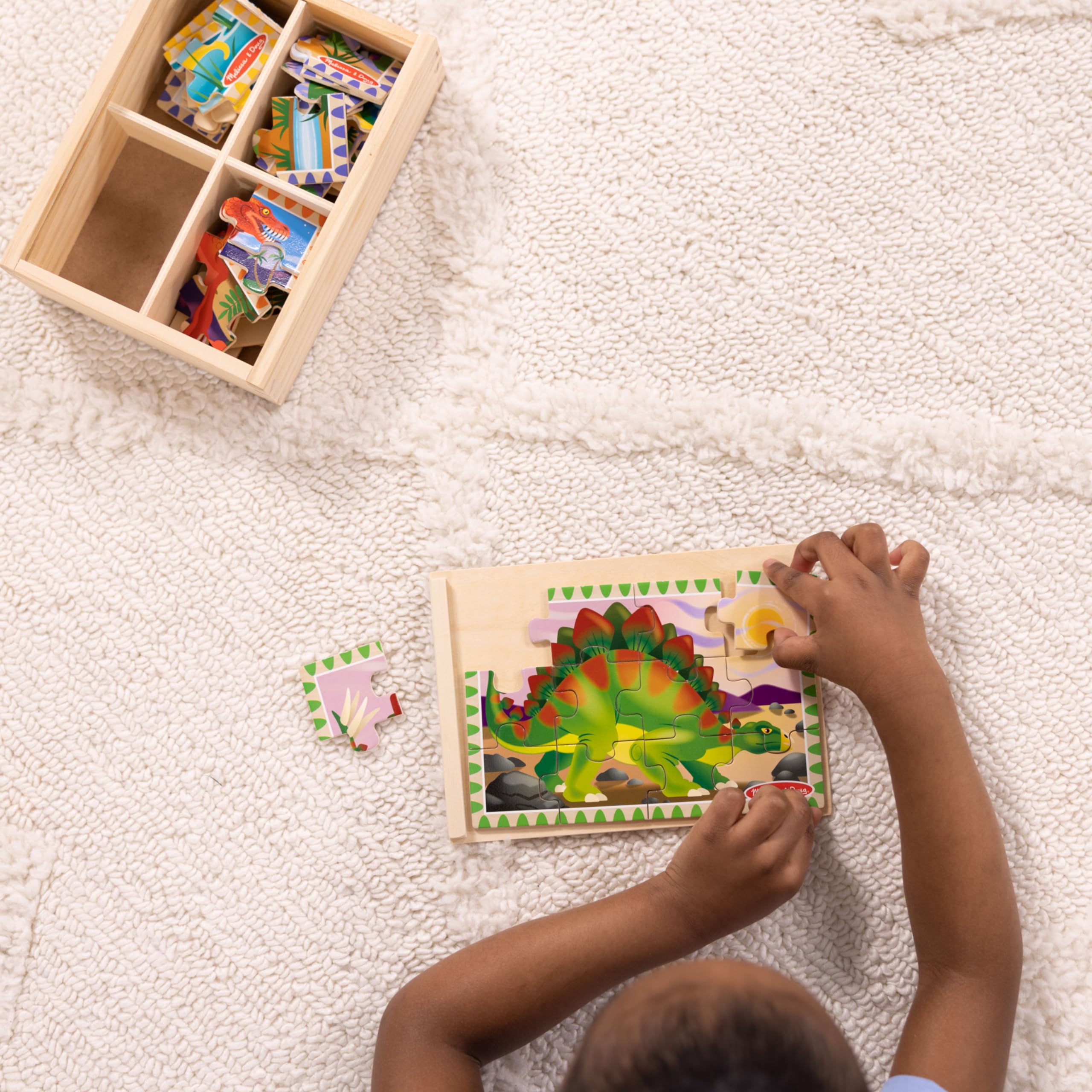 Melissa & Doug 4-in-1 Wooden Dinosaur Jigsaw Puzzles – 48 Pieces with Storage Box, Ages 3+