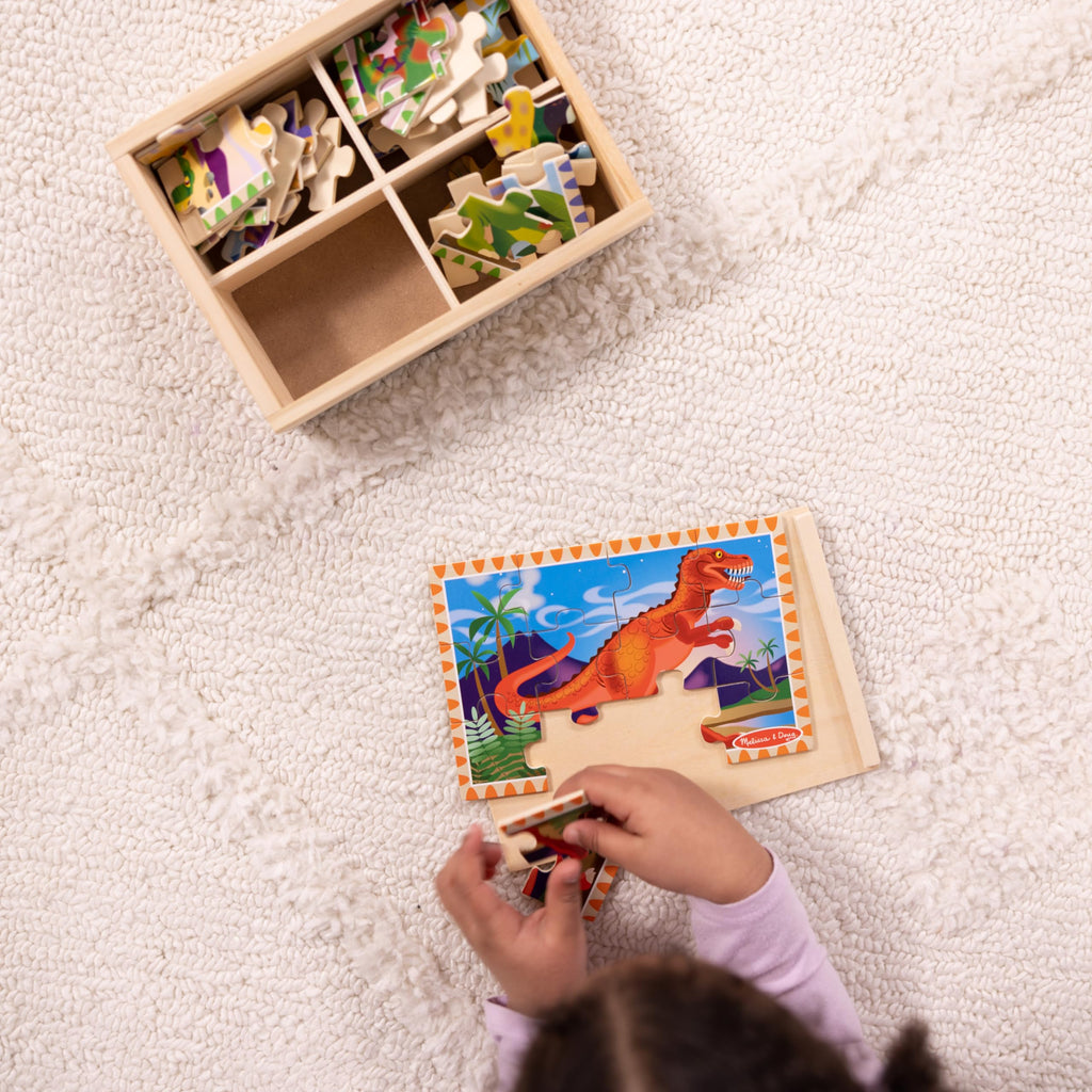 Melissa & Doug 4-in-1 Wooden Dinosaur Jigsaw Puzzles – 48 Pieces with Storage Box, Ages 3+