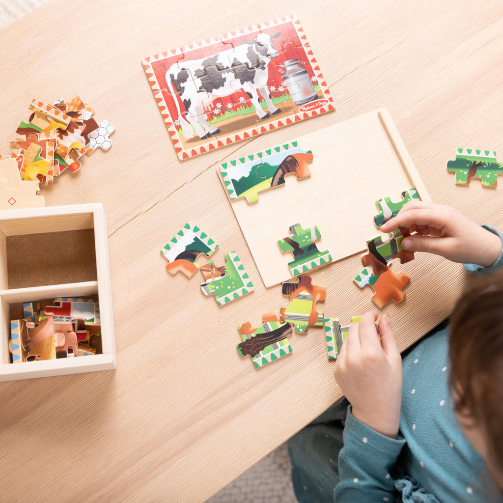 Melissa & Doug 4-in-1 Wooden Farm Animal Puzzles – 48 Pieces with Storage Box, Ages 3+