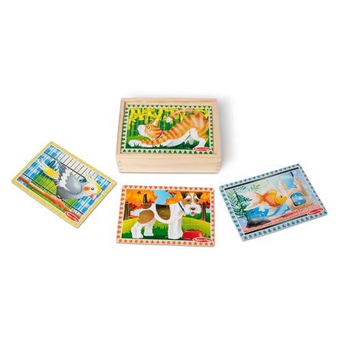 Melissa & Doug 4-in-1 Wooden Pet Jigsaw Puzzles – 48 Pieces with Storage Box, Ages 3+