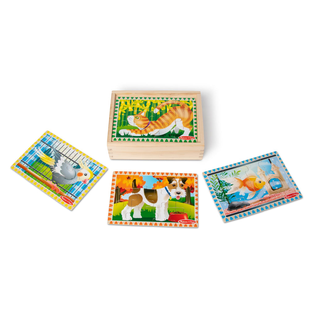 Melissa & Doug 4-in-1 Wooden Pet Jigsaw Puzzles – 48 Pieces with Storage Box, Ages 3+