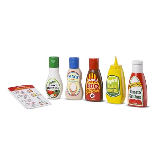 Melissa & Doug 5-Piece Pretend Play Condiments Set – Play Food with Squirt Feature