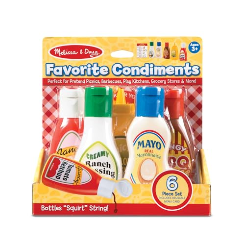 Melissa & Doug 5-Piece Pretend Play Condiments Set – Play Food with Squirt Feature