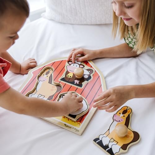 Melissa & Doug Barnyard Animals Jumbo Knob Puzzle – Wooden Peg Puzzle for Toddlers Ages 1+