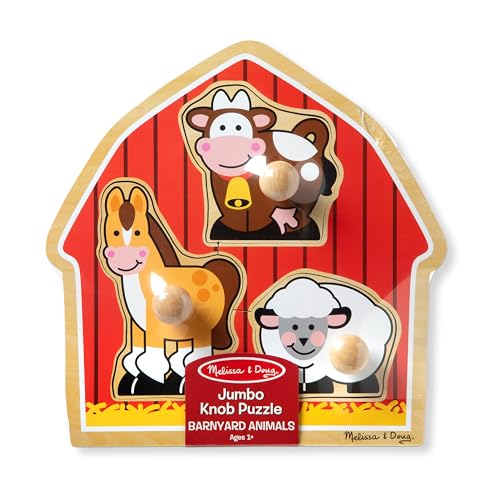Melissa & Doug Barnyard Animals Jumbo Knob Puzzle – Wooden Peg Puzzle for Toddlers Ages 1+