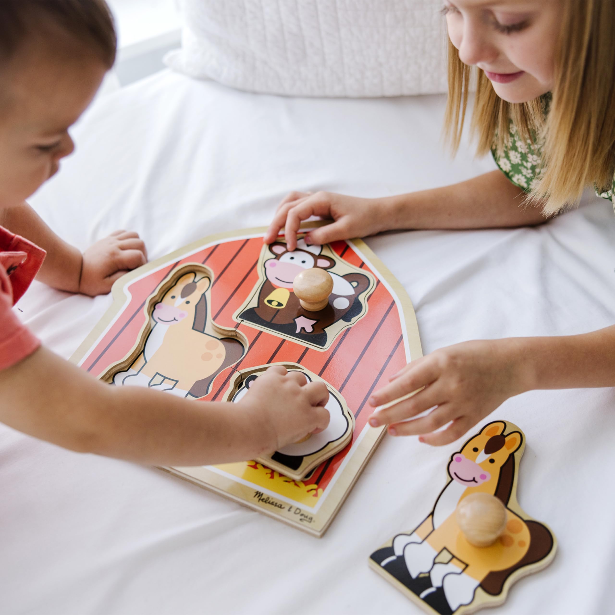 Melissa & Doug Barnyard Animals Jumbo Knob Puzzle – Wooden Peg Puzzle for Toddlers Ages 1+