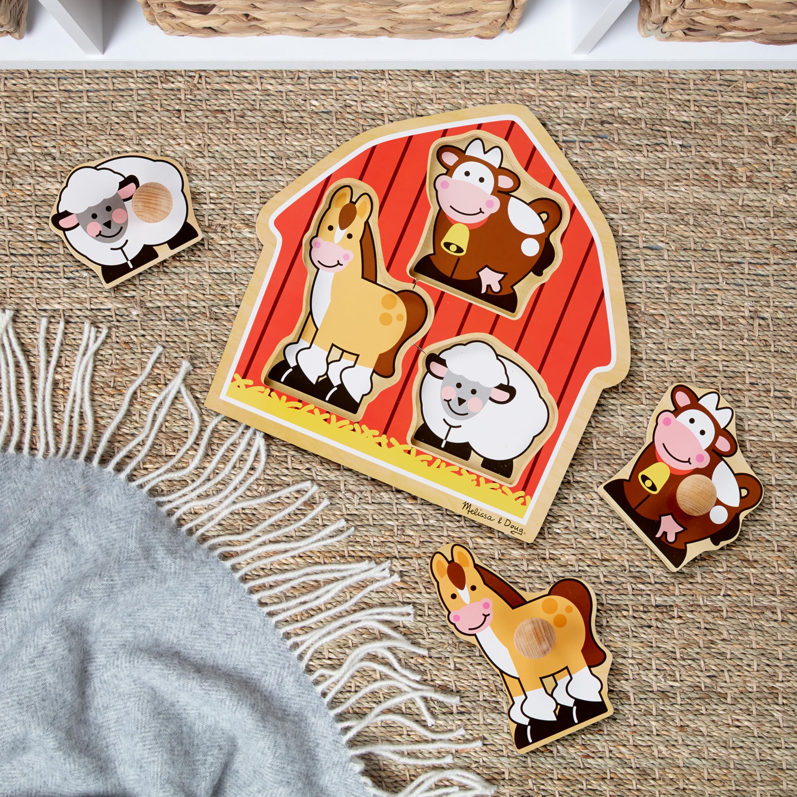 Melissa & Doug Barnyard Animals Jumbo Knob Puzzle – Wooden Peg Puzzle for Toddlers Ages 1+