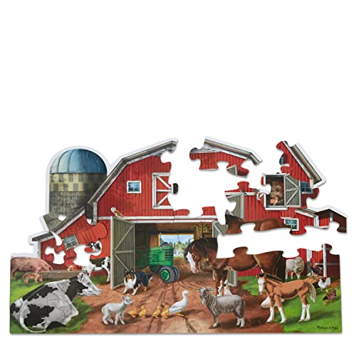 Melissa & Doug Busy Barn Shaped Jumbo Floor Puzzle – 32-Piece Barnyard Jigsaw for Kids Ages 3+ (FSC Certified)