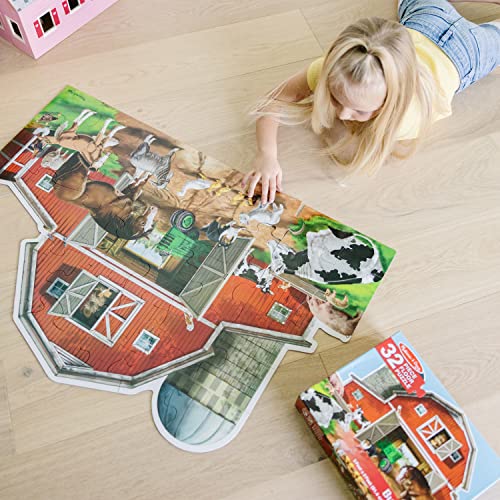 Melissa & Doug Busy Barn Shaped Jumbo Floor Puzzle – 32-Piece Barnyard Jigsaw for Kids Ages 3+ (FSC Certified)