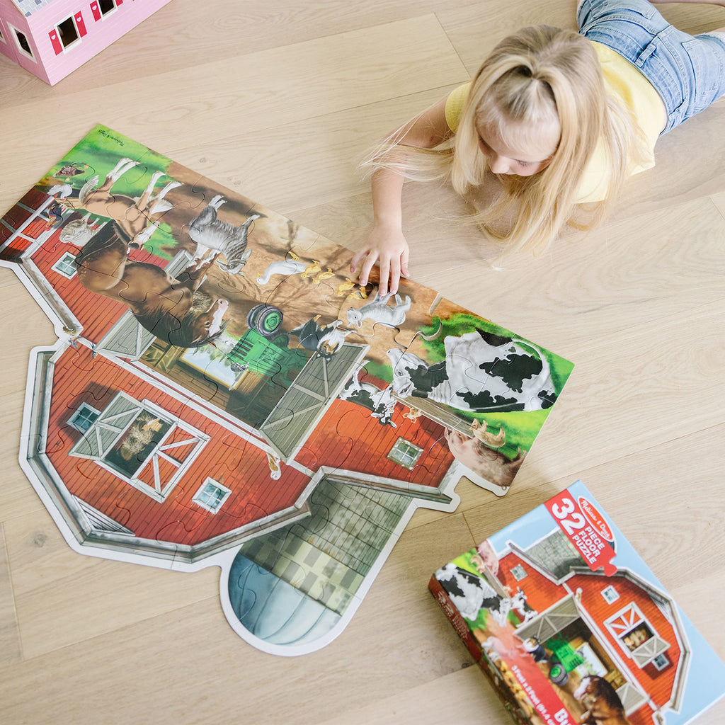 Melissa & Doug Busy Barn Shaped Jumbo Floor Puzzle – 32-Piece Barnyard Jigsaw for Kids Ages 3+ (FSC Certified)
