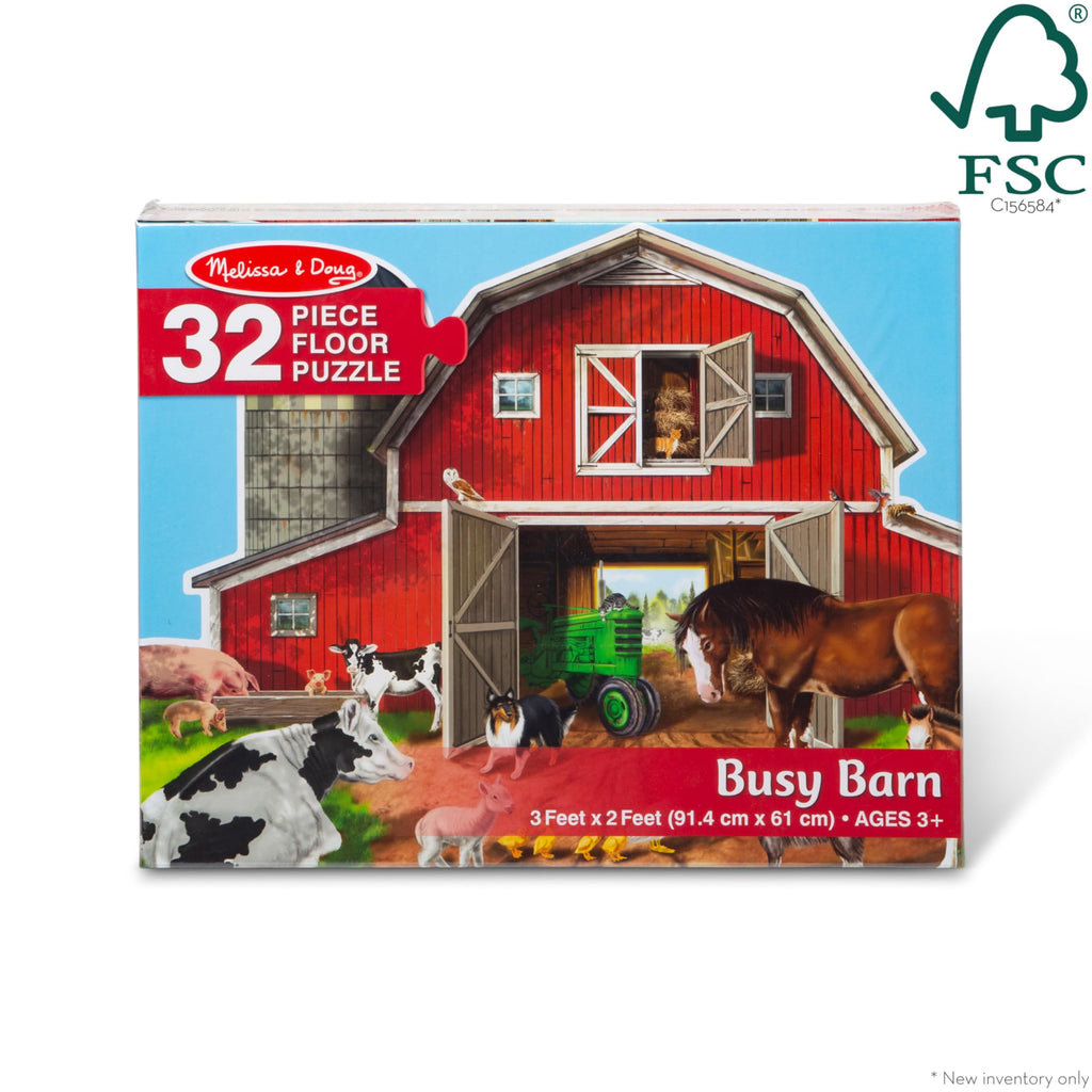 Melissa & Doug Busy Barn Shaped Jumbo Floor Puzzle – 32-Piece Barnyard Jigsaw for Kids Ages 3+ (FSC Certified)