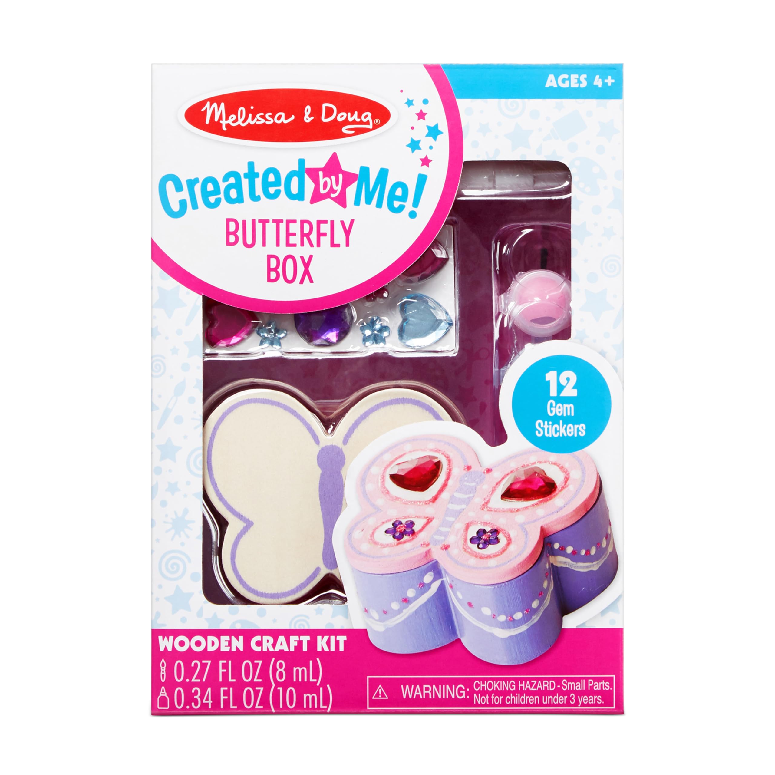 Melissa & Doug Butterfly Box Wooden Craft Kit with Paints, Gem Stickers, and Glitter Glue