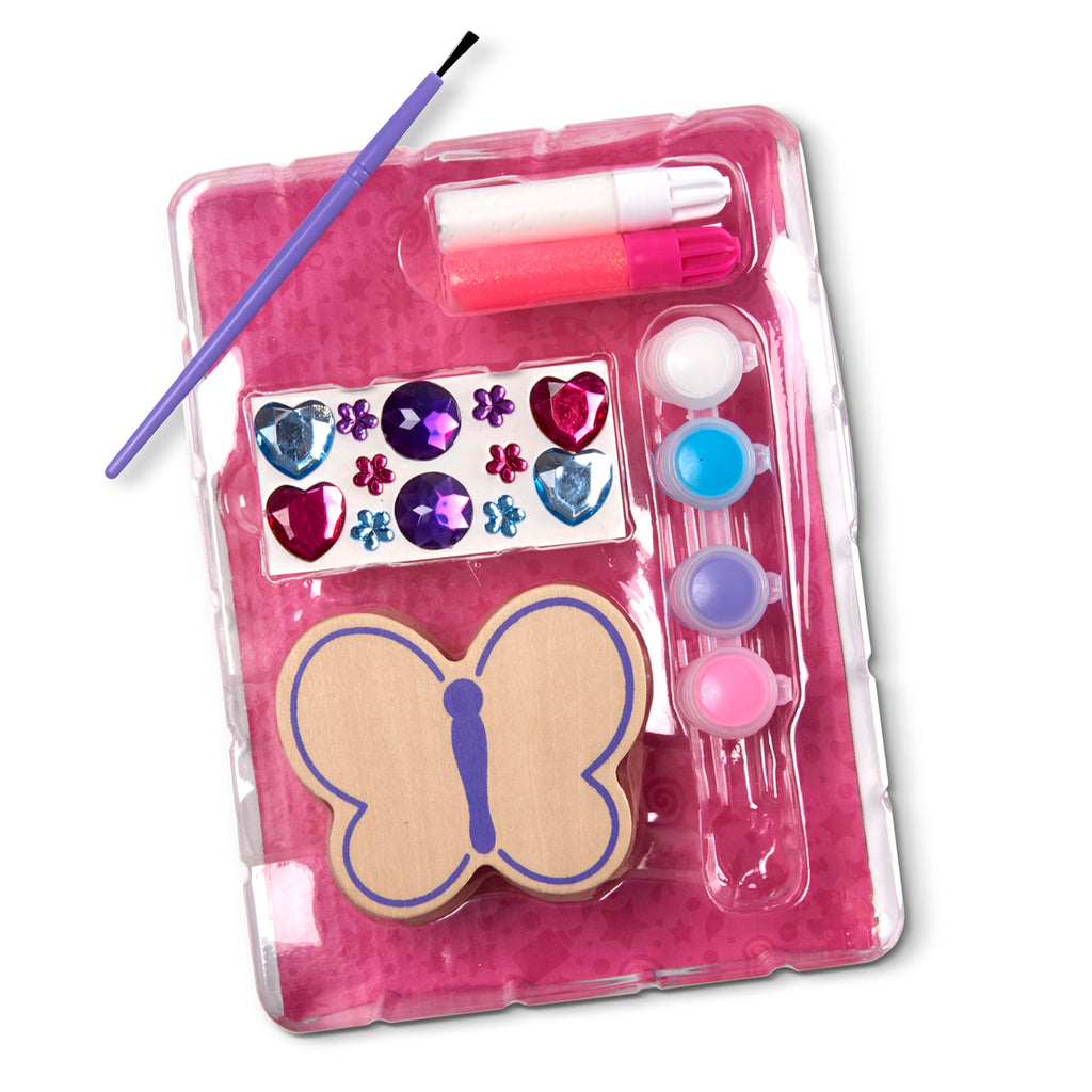 Melissa & Doug Butterfly Box Wooden Craft Kit with Paints, Gem Stickers, and Glitter Glue