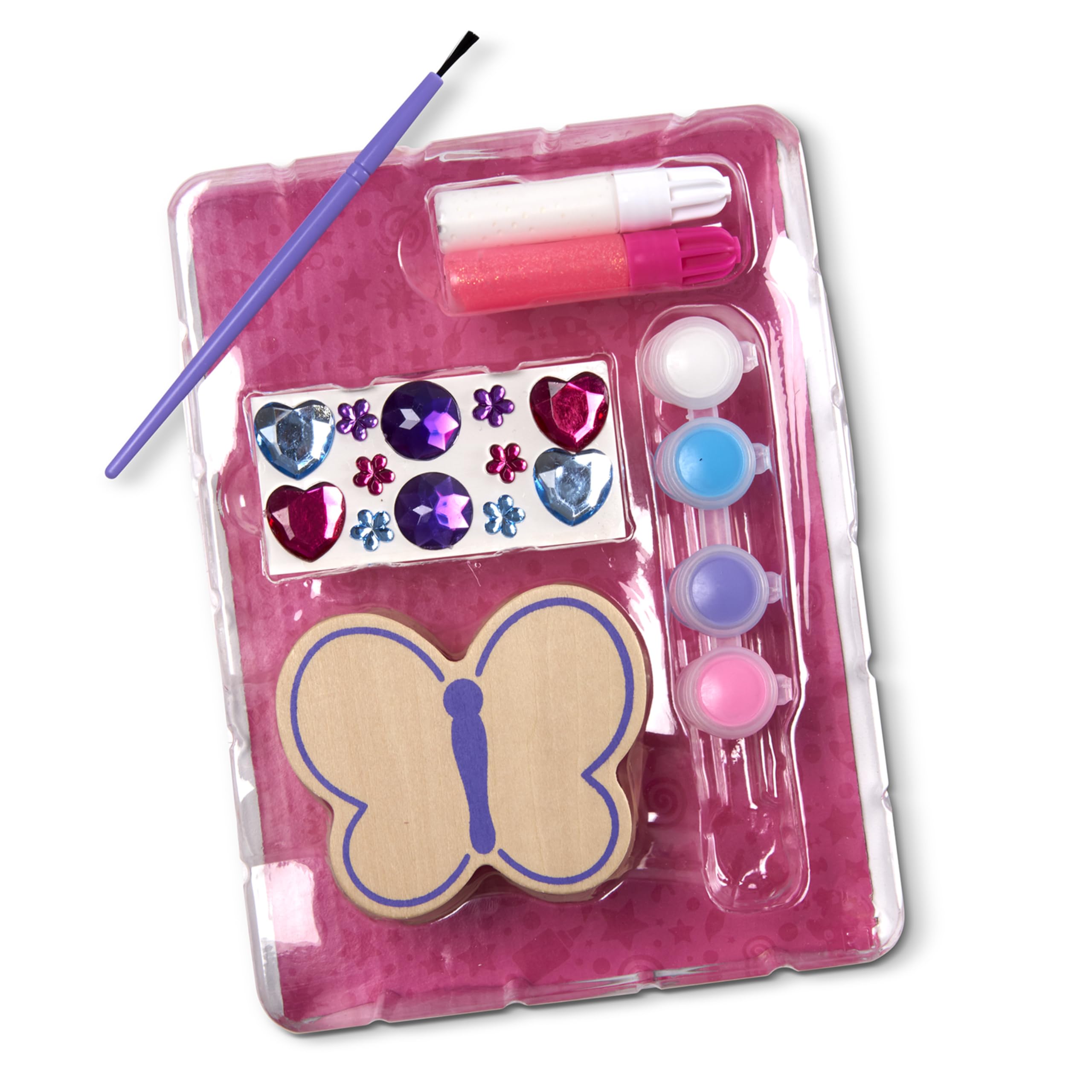 Melissa & Doug Butterfly Box Wooden Craft Kit with Paints, Gem Stickers, and Glitter Glue