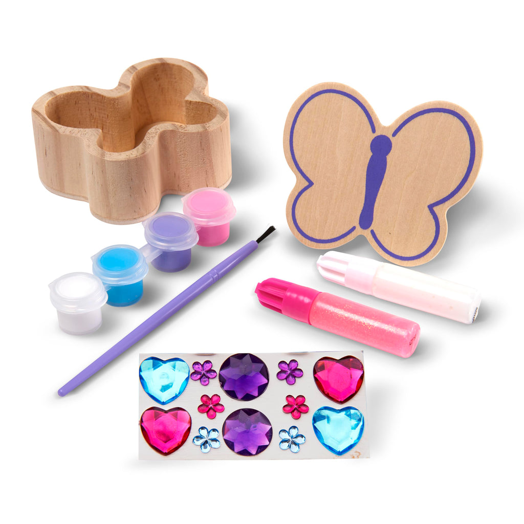 Melissa & Doug Butterfly Box Wooden Craft Kit with Paints, Gem Stickers, and Glitter Glue