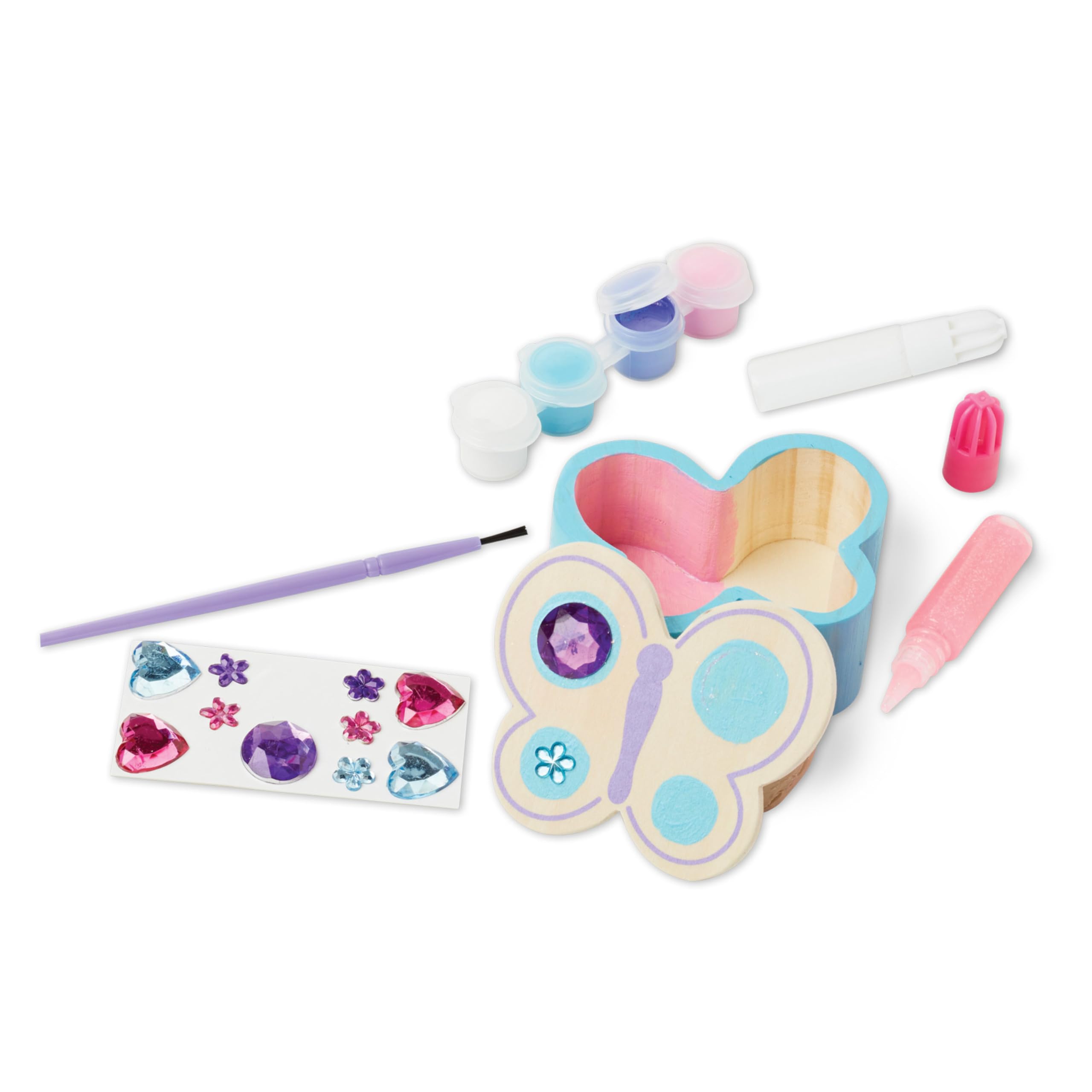 Melissa & Doug Butterfly Box Wooden Craft Kit with Paints, Gem Stickers, and Glitter Glue
