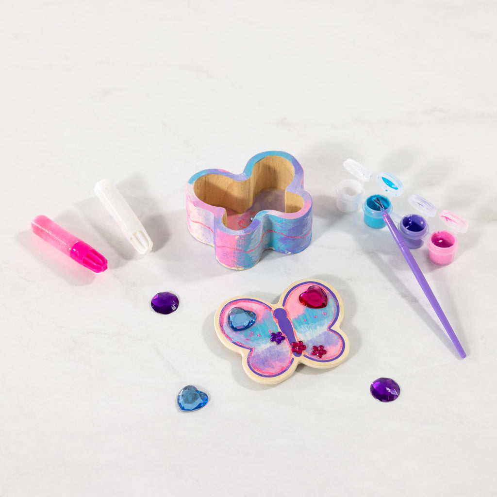 Melissa & Doug Butterfly Box Wooden Craft Kit with Paints, Gem Stickers, and Glitter Glue