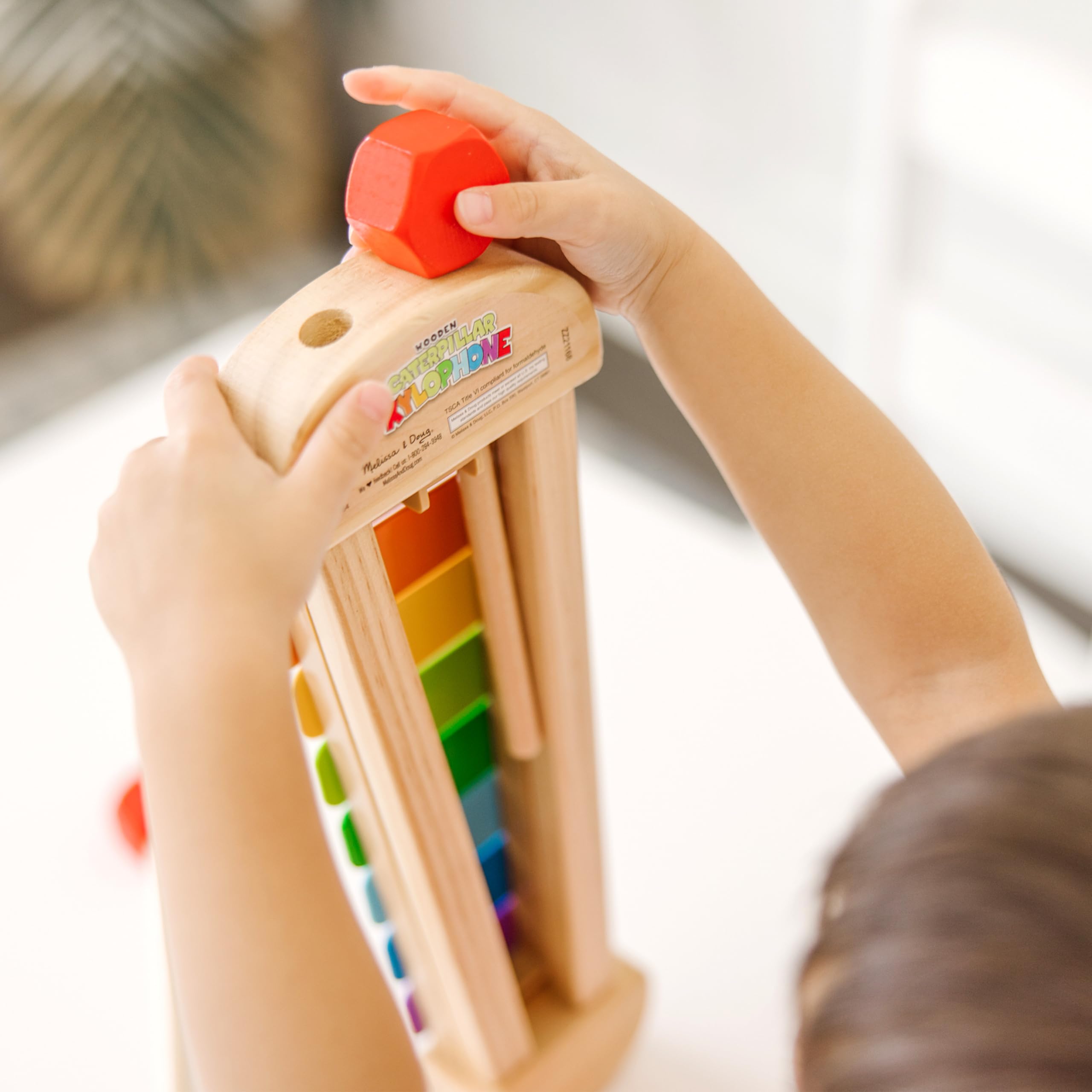 Melissa & Doug Caterpillar Xylophone – Wooden Musical Toy with Antenna Mallets, Ages 3-6, 15.25"