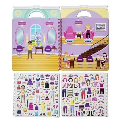 Melissa & Doug Day of Glamour Puffy Sticker Activity Book – 196 Reusable Stickers, 10 Scenes, Travel-Friendly