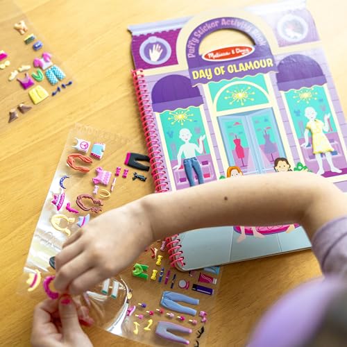 Melissa & Doug Day of Glamour Puffy Sticker Activity Book – 196 Reusable Stickers, 10 Scenes, Travel-Friendly