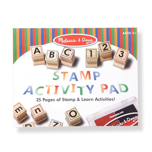 Melissa & Doug Deluxe Letters and Numbers Wooden Stamp Set – 71 Stamps, 4-Color Ink Pad, Activity Book (Ages 4-8)
