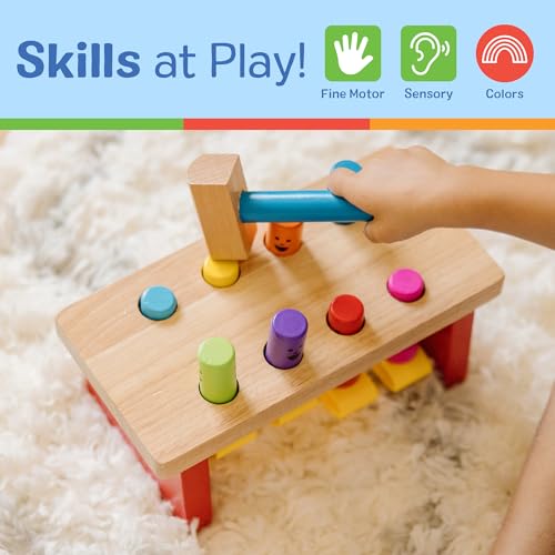 Melissa & Doug Deluxe Pounding Bench – Wooden Toddler Toy with Mallet, Ages 2+