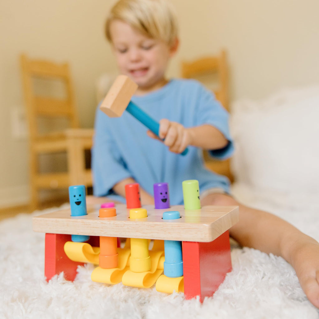 Melissa & Doug Deluxe Pounding Bench – Wooden Toddler Toy with Mallet, Ages 2+