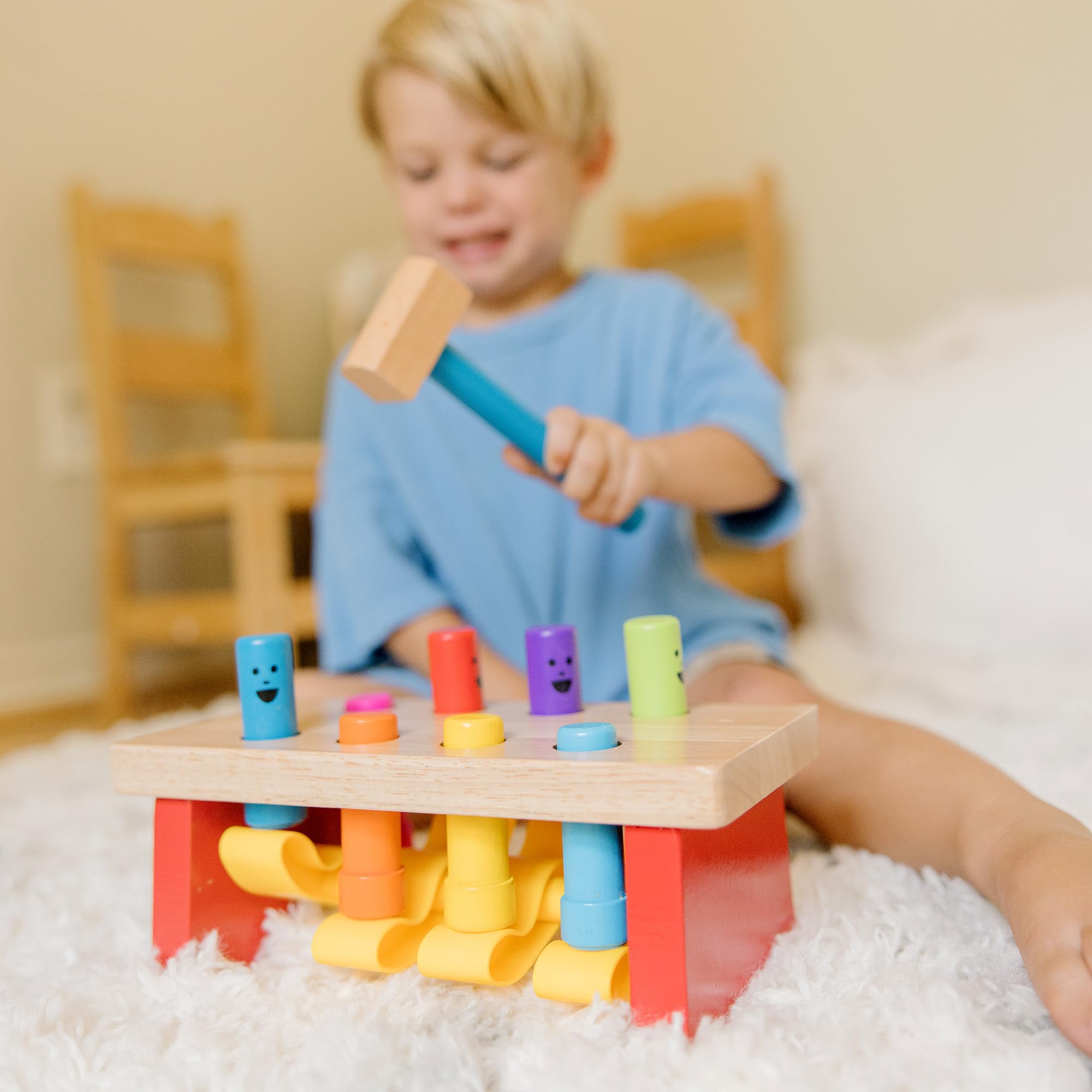Melissa & Doug Deluxe Pounding Bench – Wooden Toddler Toy with Mallet, Ages 2+