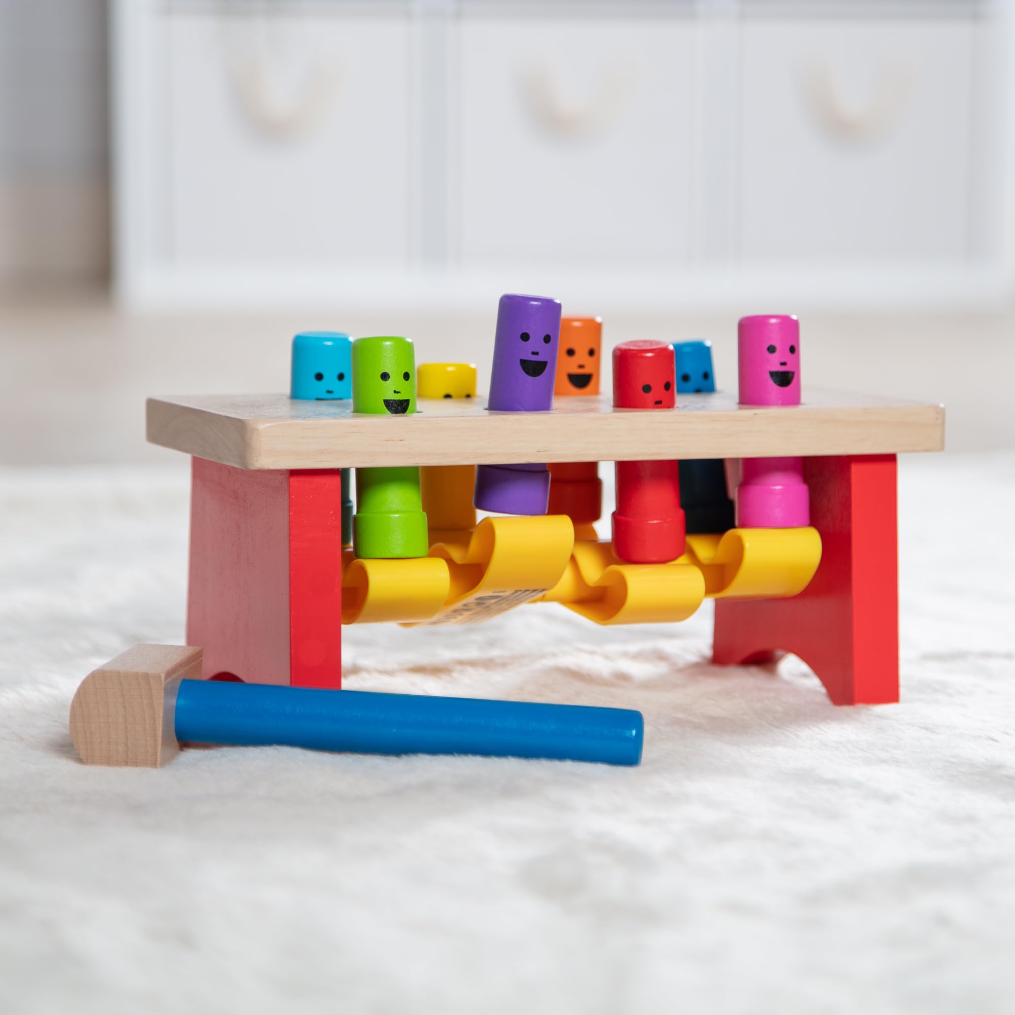 Melissa & Doug Deluxe Pounding Bench – Wooden Toddler Toy with Mallet, Ages 2+