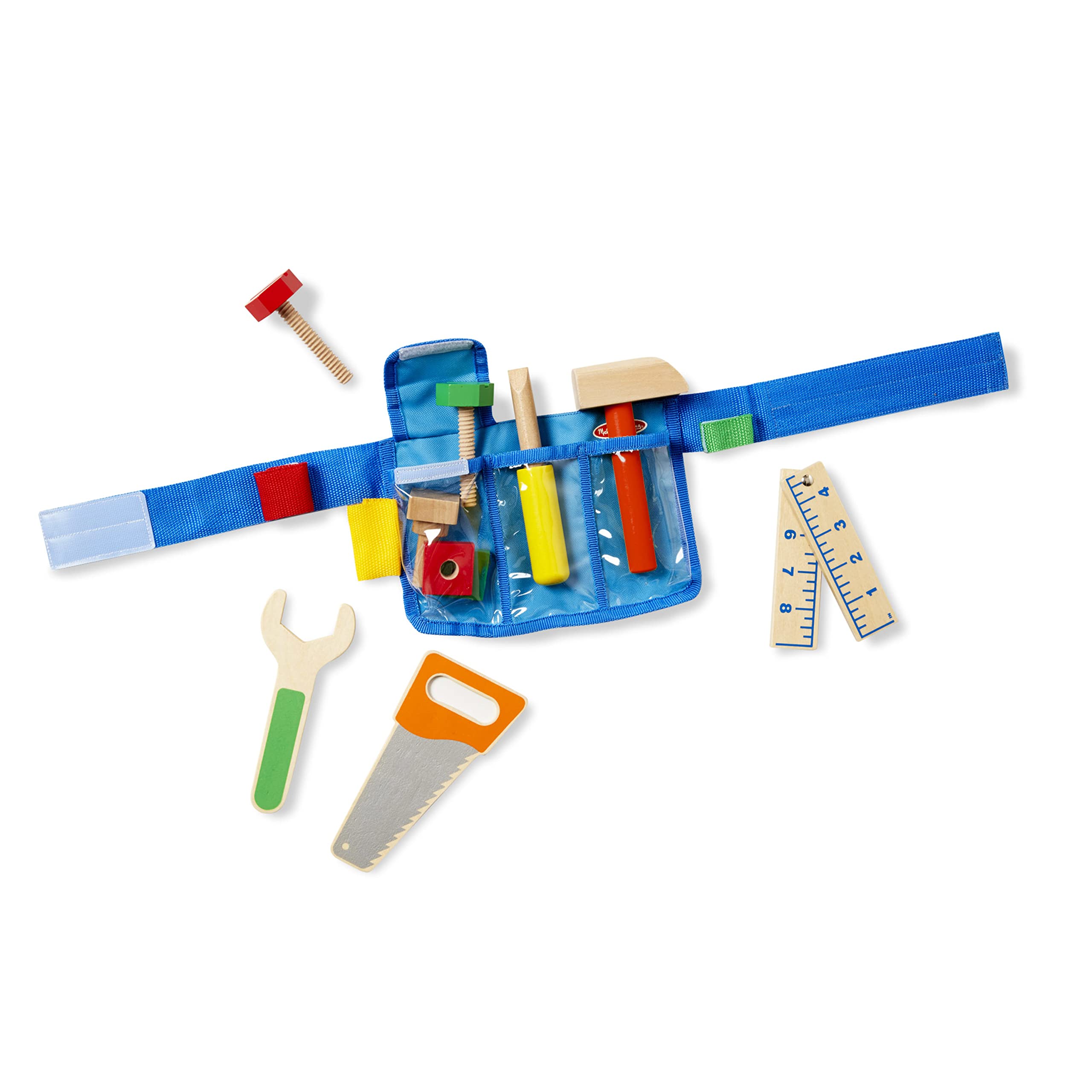 Melissa & Doug Deluxe Tool Belt Set: 5 Wooden Tools, 8 Building Pieces, Adjustable Belt for Ages 3-5