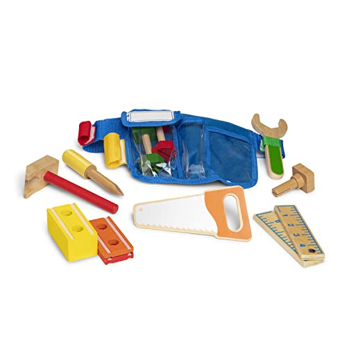 Melissa & Doug Deluxe Tool Belt Set: 5 Wooden Tools, 8 Building Pieces, Adjustable Belt for Ages 3-5