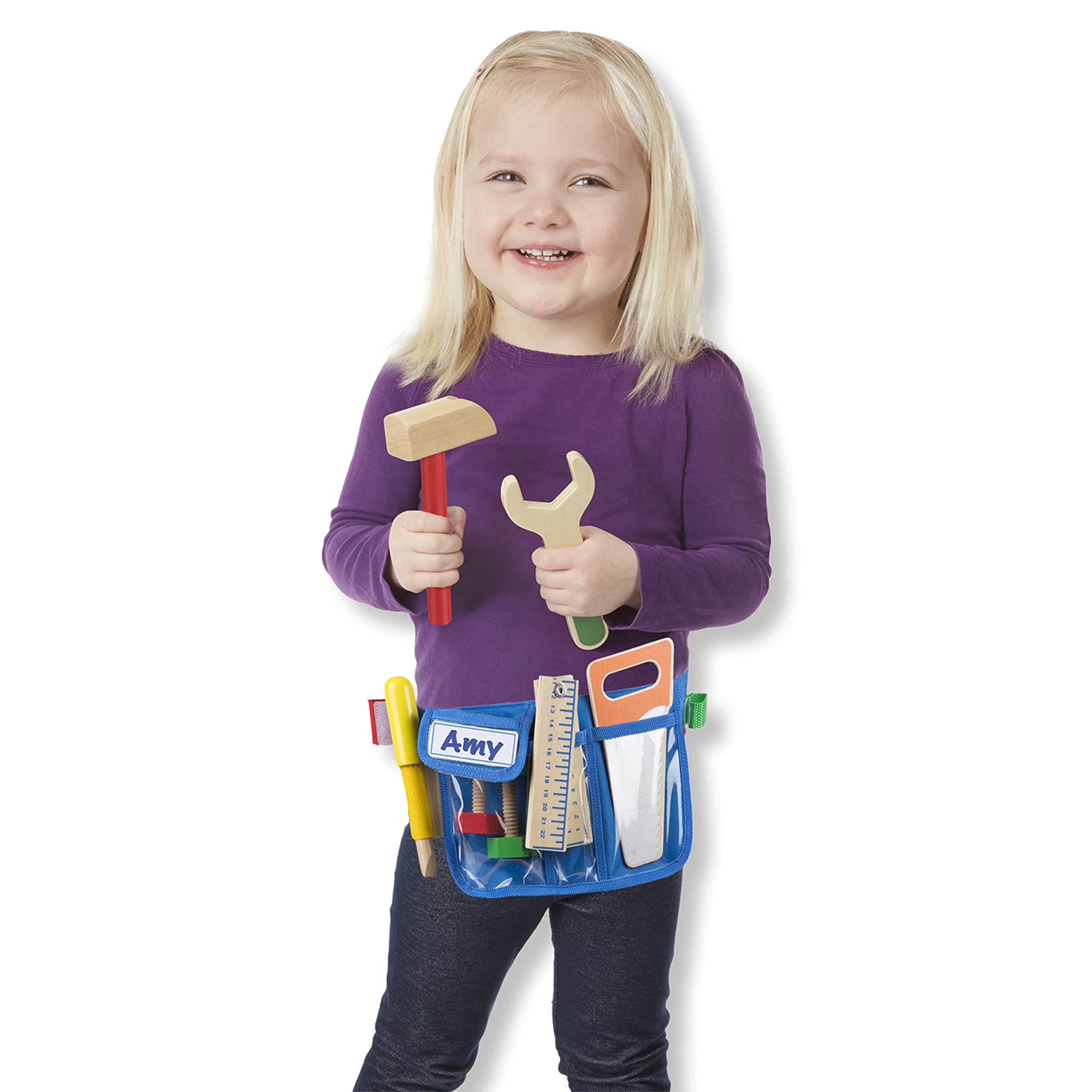 Melissa & Doug Deluxe Tool Belt Set: 5 Wooden Tools, 8 Building Pieces, Adjustable Belt for Ages 3-5