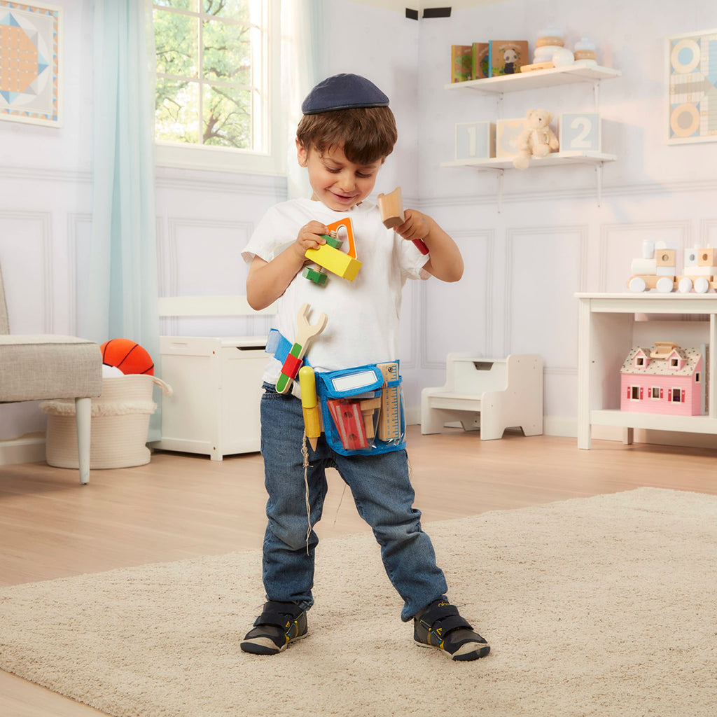 Melissa & Doug Deluxe Tool Belt Set: 5 Wooden Tools, 8 Building Pieces, Adjustable Belt for Ages 3-5