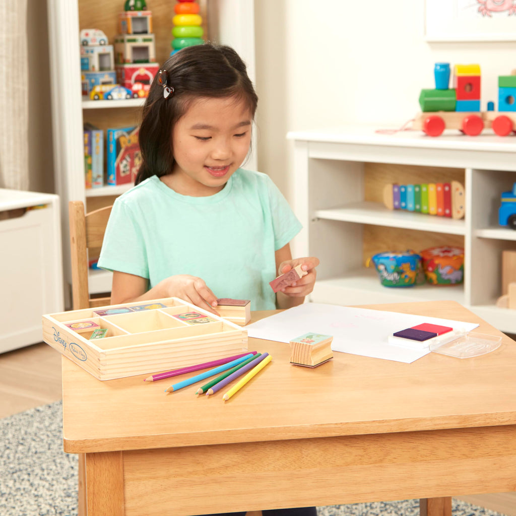 Melissa & Doug Disney Princess Wooden Stamp Set – 9 Stamps, 5 Colored Pencils, 2-Color Ink Pad, Washable & Non-Toxic, Ages 4+