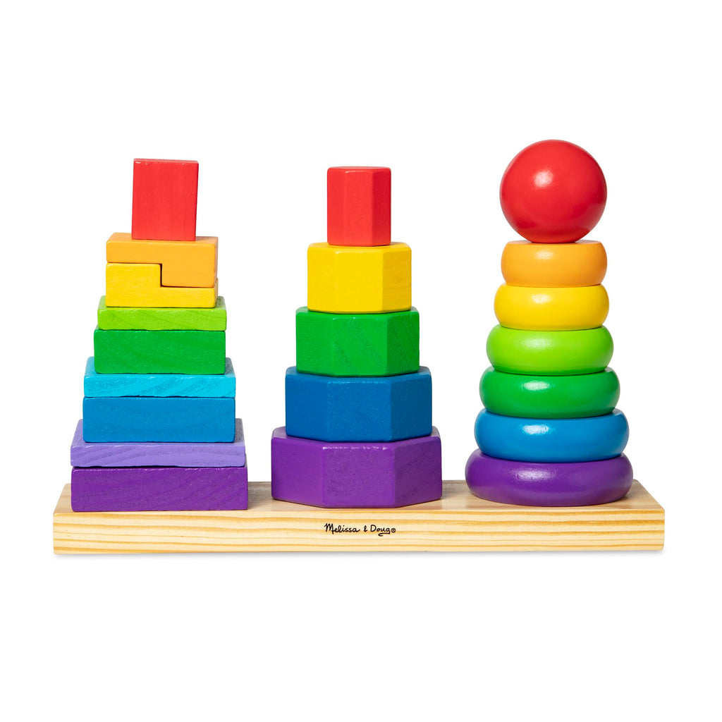 Melissa & Doug Geometric Stacker: 25-Piece Wooden Shape Sorting Toy for Toddlers Ages 2-4