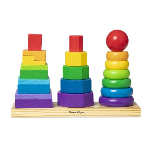 Melissa & Doug Geometric Stacker: 25-Piece Wooden Shape Sorting Toy for Toddlers Ages 2-4