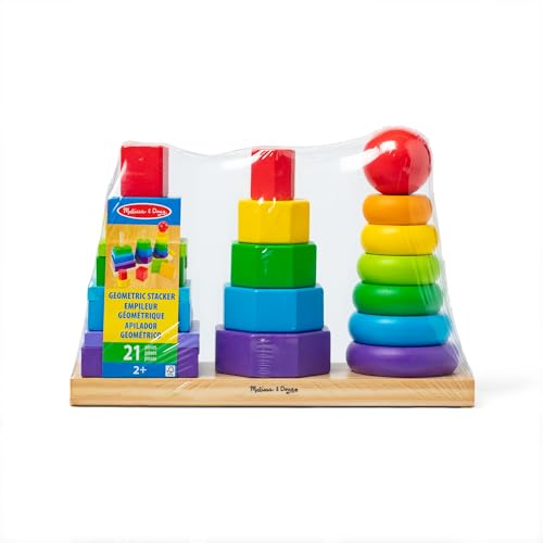Melissa & Doug Geometric Stacker: 25-Piece Wooden Shape Sorting Toy for Toddlers Ages 2-4