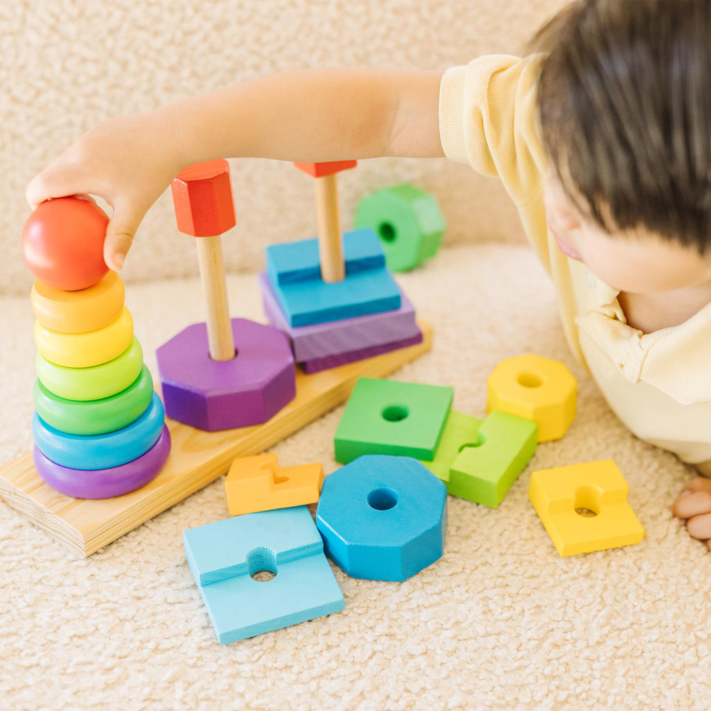 Melissa & Doug Geometric Stacker: 25-Piece Wooden Shape Sorting Toy for Toddlers Ages 2-4