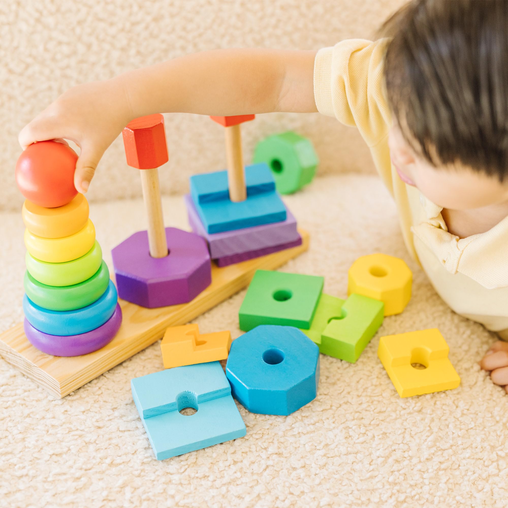 Melissa & Doug Geometric Stacker: 25-Piece Wooden Shape Sorting Toy for Toddlers Ages 2-4