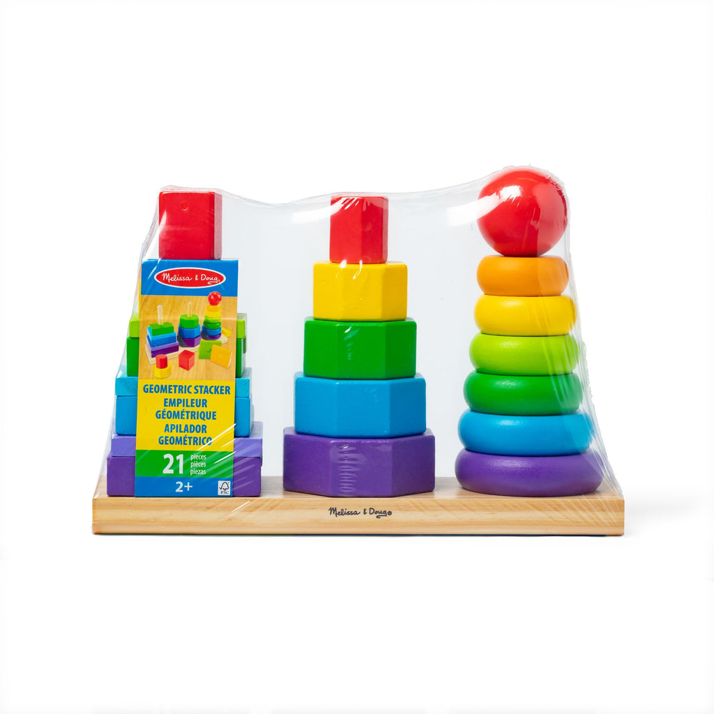 Melissa & Doug Geometric Stacker: 25-Piece Wooden Shape Sorting Toy for Toddlers Ages 2-4